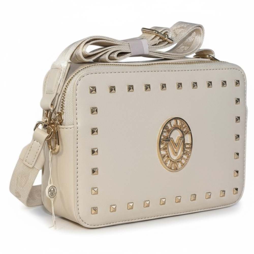 NWT- Valentino Orlandi vegan leather crossbody bag. Color bone W/ gold hardware. - Picture 1 of 14